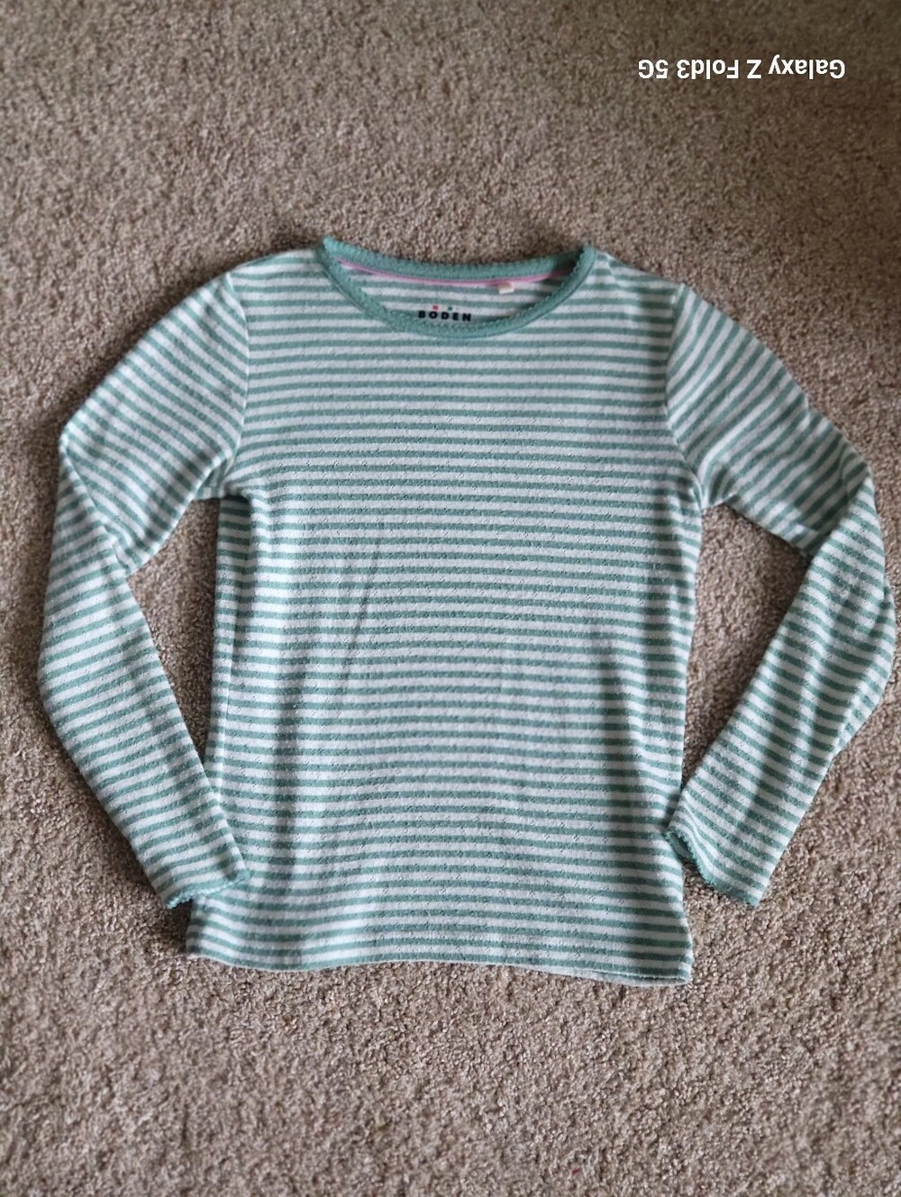 ♥️EUC♥️ Boden Mint and White Striped Long-Sleeve Pontielle Top